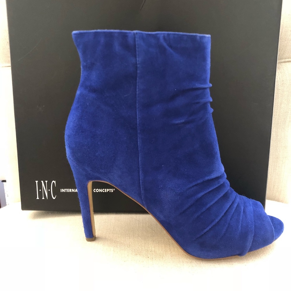 INC Blue Suede Peeptoe Booties